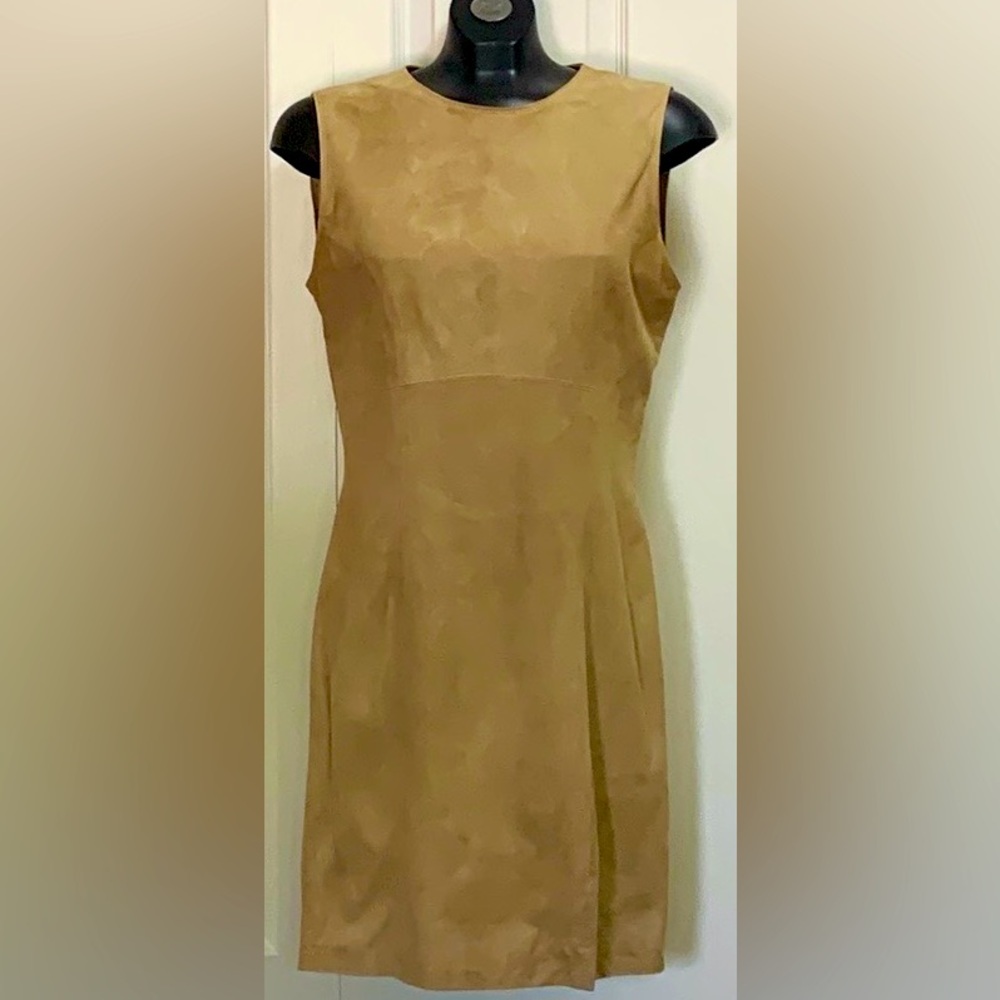 RON LEAL VTG Beige Suede Mini Dress 🇨🇦 Vented Sleeveless Sz 8 Lined Hidden Zip